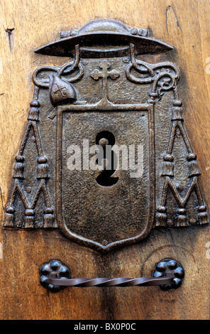 Schlüsselloch auf eine Holztür, León, Spanien. Stockfoto