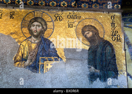 Deësis Mosaik in der Süd-Galerie. Hagia Sophia, Aya Sofya Innenansicht. Sultanahmet, Istanbul, Türkei Stockfoto