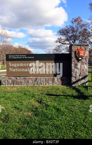 Eingang zum Sagamore Hill - historische Heimat von Theodore Roosevelt, 26. Präsident der Vereinigten Staaten, Oyster Bay, Long Island NY Stockfoto