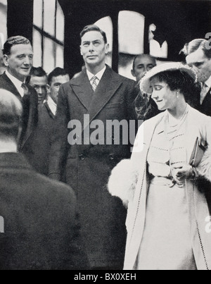 König George VI und Königin Elizabeth Westminster Abbey nach ihrer Krönung-Probe im Jahr 1937 verlassen. Stockfoto