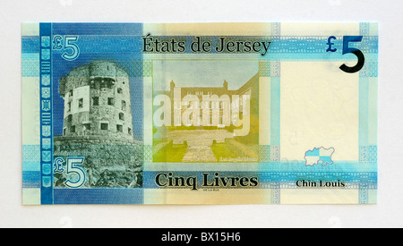 Jersey 5 fünf Pfund Banknote. Stockfoto
