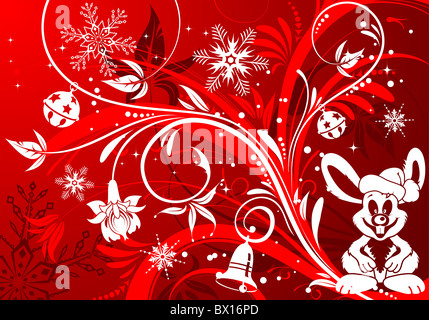 Weihnachten Hintergrund mit Kaninchen, Schneeflocke, Element für Design, Vektor-illustration Stockfoto