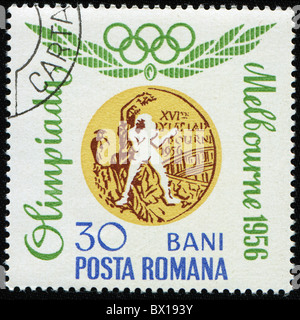 Goldmedaille für den Boxsport, eine Briefmarke aus der Serie zu den Olympischen Spielen in Rom gewidmet Stockfoto