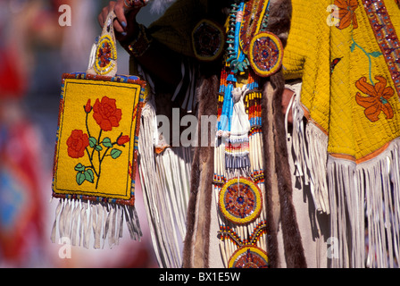 Perlenstickerei Blackfeet Indian Reservation Browning Montana nordamerikanische indische Tage USA Amerika Vereinigte Staaten Stockfoto