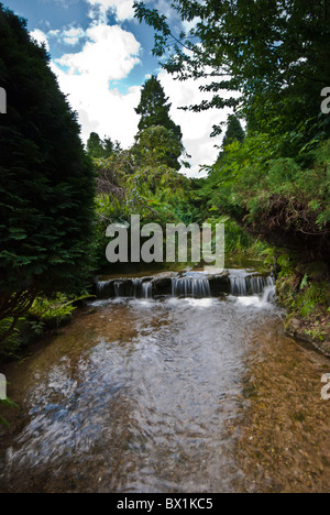 Einen künstlichen Wasserfall in den Gärten in Newstead Abbey, Nottinghamshire Stockfoto