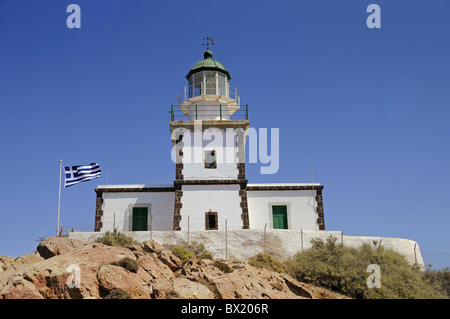 Leuchtturm am Kap Akrotiri Thira Santorini Griechenland Stockfoto