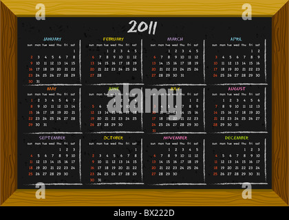 Kalender 2011 mit englischen Monate/Tage (Wochen-Start am Sonntag) Stockfoto