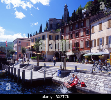 Morcote Seepromenade Lago di Lugano Lago di Lugano Fahrrad Fahrrad Bike Kanton Tessin Schweiz E Stockfoto