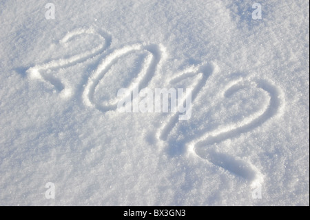 neues Jahr 2012 geschrieben im Schnee Stockfoto