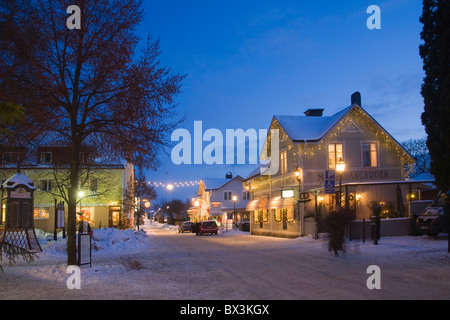 Trosa Kleinstadt von Weihnachten Nachtlicht beleuchtet Dekorationen winter Stockfoto