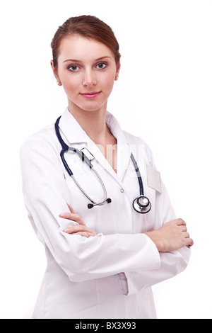 Porträt des jungen Arztes. Isoliert auf einem weißen. Stockfoto