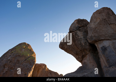 30 Millionen Jahren aus vulkanischer Asche gebildet dominieren vor, einzigartige Felsformationen jetzt City of Rocks State Park in New Mexico, USA. Stockfoto