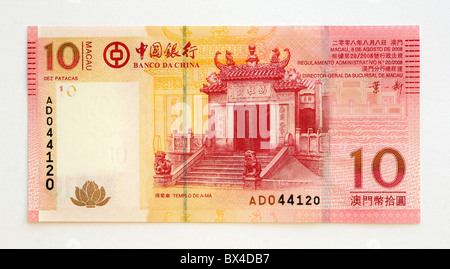 Macao 10 zehn Pataca Banknote. Stockfoto
