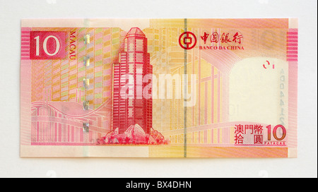 Macao 10 zehn Pataca Banknote. Stockfoto