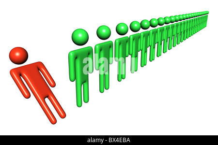 Reihe von Männern mit roten Mann fallenden illustration Stockfoto