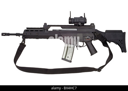 Erweiterte automatische Waffe G36 in der Bewaffnung der NATO und der deutschen Armee. Stockfoto