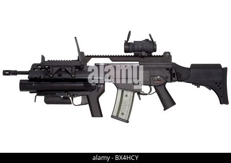 Erweiterte automatische Waffe G36 in der Bewaffnung der NATO und der deutschen Armee. Stockfoto