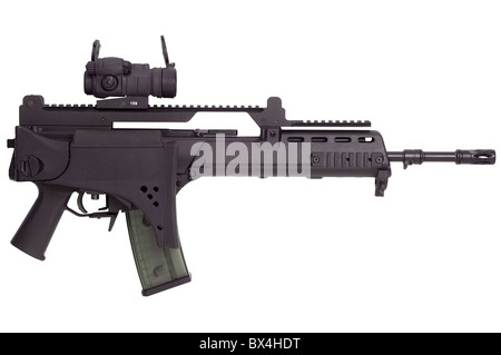 Erweiterte automatische Waffe G36 in der Bewaffnung der NATO und der deutschen Armee. Stockfoto