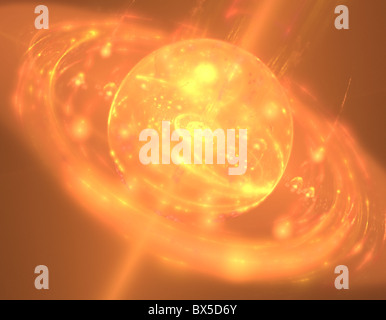 Digital gerendert futuristische orange Sonne. Explodiert mit Sturm und Wirbel. Stockfoto