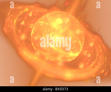 Digital gerendert futuristische orange Sonne. Explodiert mit Sturm und Wirbel. Stockfoto