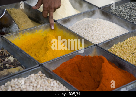 Gewürze zum Verkauf auf dem Markt Sardar in Jodhpur, Rajasthan, Indien, Asien Stockfoto