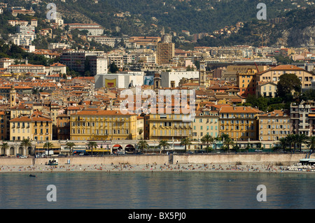 Blick vom Hubschrauber von Nizza, Alpes-Maritimes, Provence, Cote d ' Azur, Côte d ' Azur, Frankreich, Mittelmeer, Europa Stockfoto