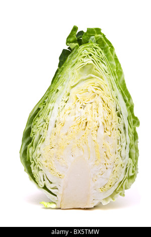 Spitzen Spitzkohl Querschnitt aus niedrigen Perspektive isoliert auf weiss. Stockfoto