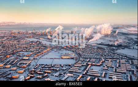 Eine Aireal Ansicht von Grangemouth Petrochemieanlage, Falkirk, Schottland. Stockfoto