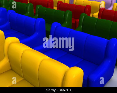 Zeile Sofes. 3D Stockfoto