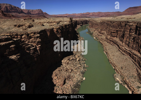 Der Colorado Fluss schlängelt sich durch die steilen Klippen der Marble Canyon, südlich des Grand Canyon, Arizona, USA Stockfoto