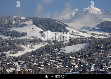 Megeve Dorf im Winter, Megeve, Haute Savoie, Französische Alpen, Frankreich Stockfoto