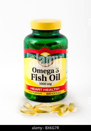 Omega-3 Fischöl-Kapseln, USA Stockfoto