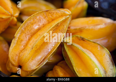 Sternfrüchte (Carambola) (Gattung Karambole), ein Stern geprägt Obst, wenn geschnitten, unter tropischen Bedingungen angebaut Stockfoto