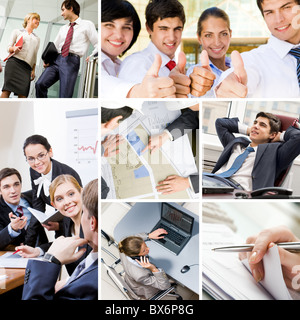 Collage mit Geschäftsleute: Führer, Teamarbeit, Kommunikation und Objekte Stockfoto