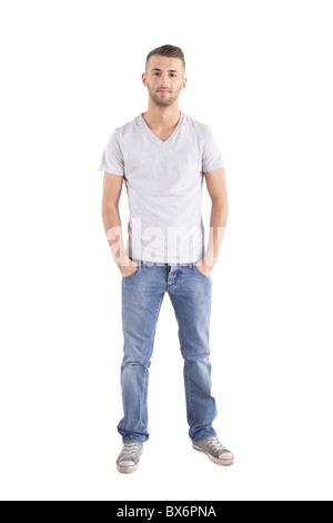 Ein gut aussehender Mann stand vor einem weißen Hintergrund Stockfoto