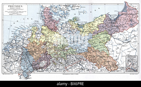 Kartographie, Karten, Mitteleuropa, Deutschland, Königreich Preußen, Verwaltungsgliederung, Meyers Konversationslexikon, 5. Auflage, 1896, Zusatzrechte-Freilichtungen-nicht vorhanden Stockfoto