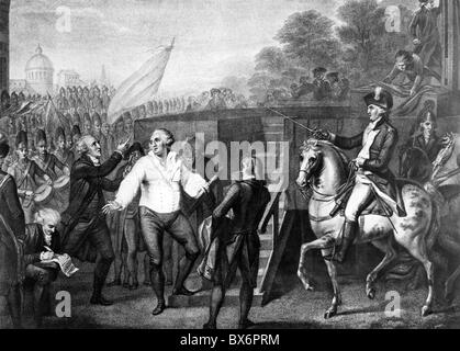 Louis XVI, 23.8.1754 - 21.1.1793, König von Frankreich 10.5.1774 - 21.9.1792, Ausführung, in das Gerüst, Kupferstich von schiavonetti nach Benazek, 1793, Artist's Urheberrecht nicht gelöscht werden Stockfoto