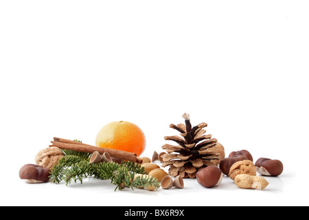 Eine schöne winterliche Dekoration. Alle isoliert auf weißem Hintergrund. Stockfoto