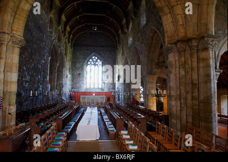 Iona Abbey, im Inneren der Kirche, Isle of Iona, Schottland, Vereinigtes Königreich, Europa Stockfoto