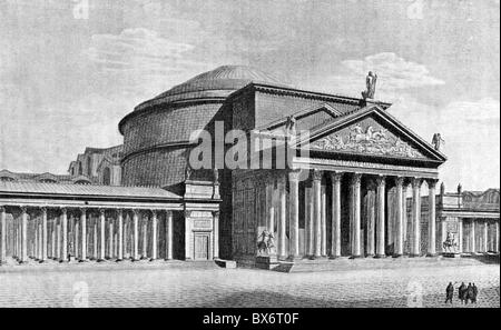 Geographie / Reisen, Italien, Rom, Pantheon von Agrippa, erbaut 27 - 25 v. Chr., Außenansicht, Holzstich nach Rekonstruktion von Canina, 19. Jahrhundert, Marcus Vipsanius Agrippa, Antike, Römisches Reich, Römer, Architektur, Religion, Tempel, 1. Jahrhundert v. Chr., historisch, historisch, antike Welt, Menschen, Additional-Rights-Clearences-nicht vorhanden Stockfoto