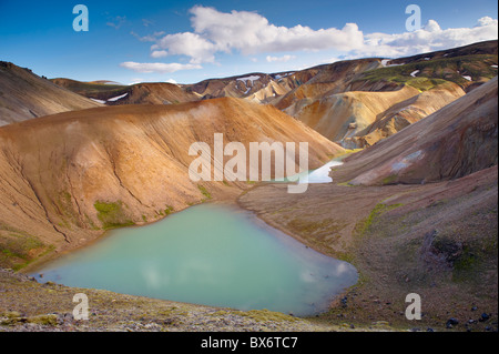 Rhyolith Pisten und Geröllhalden in Graenagil Schlucht, Landmannalaugar Bereich, Fjallabak Region, Island, Polarregionen Stockfoto