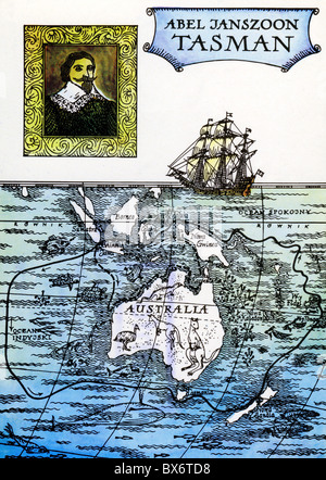 Tasman, Abel Janszoon, 1603 - 1659, niederländischer Seefahrer und Entdecker Tasmaniens, Grafik von Hanna Balicka-Fribes,