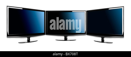 Drei moderne LCD-Fernseher über einen weißen Hintergrund isoliert Stockfoto