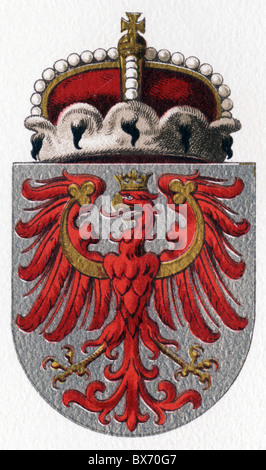 Heraldik, Wappen, Österreich-Ungarn, Tirol, Farblithographie, Meyers Konversationslexikon, 1908, Additional-Rights-Clearences-not available Stockfoto