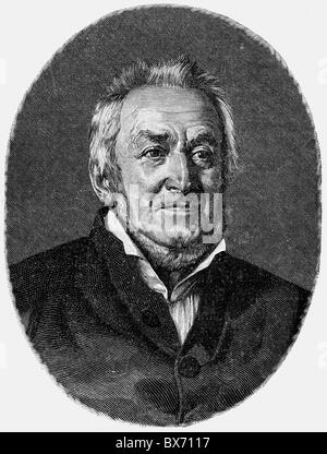 Arndt, Ernst Moritz, 26.12.1769 - 29.1.1860, deutscher Autor/Autorin, Porträt, Holzstich nach Lithographie von Carl Wildt und Malerei von J. Roetting, Jahrhundert, Artist's Urheberrecht nicht gelöscht werden Stockfoto