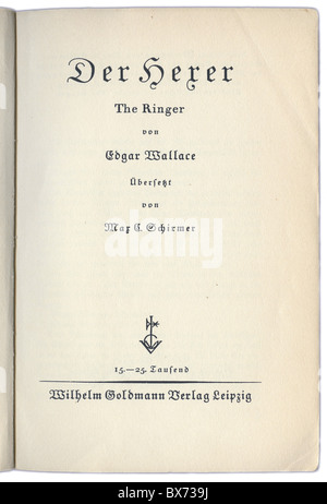 Bücher, Edgar Wallace: 'Der Ringer' (1926), deutsche Ausgabe, Verlag ...
