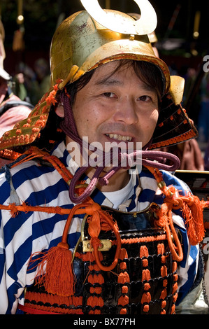 Bushido-Samurai-Krieger tragen Tracht auf dem Shunki Reitaisai Festival in Nikko, Tochigi, Japan, Asien Stockfoto