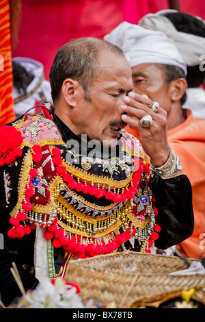 Festlichkeit im Tirta Empur Tempel während balinesische Neujahr, Bali, Indonesien Stockfoto