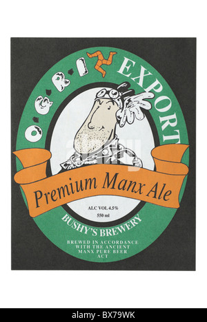 Bushy Brauerei Ogri Export Premium Manx Ale-Flaschen-Etikett - späten 20. und frühen 21. Jahrhunderts. Stockfoto