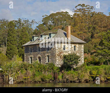 Der Stein-Shop in der Kotorigo-Kerikeri Becken Heritage Area of North Island, Neuseeland. Stockfoto